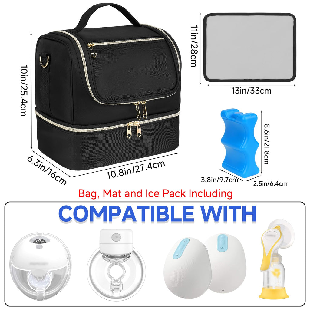 Jaffzora breastmilk storage tote showing upper section with elastic pockets