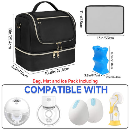Jaffzora breastmilk storage tote showing upper section with elastic pockets