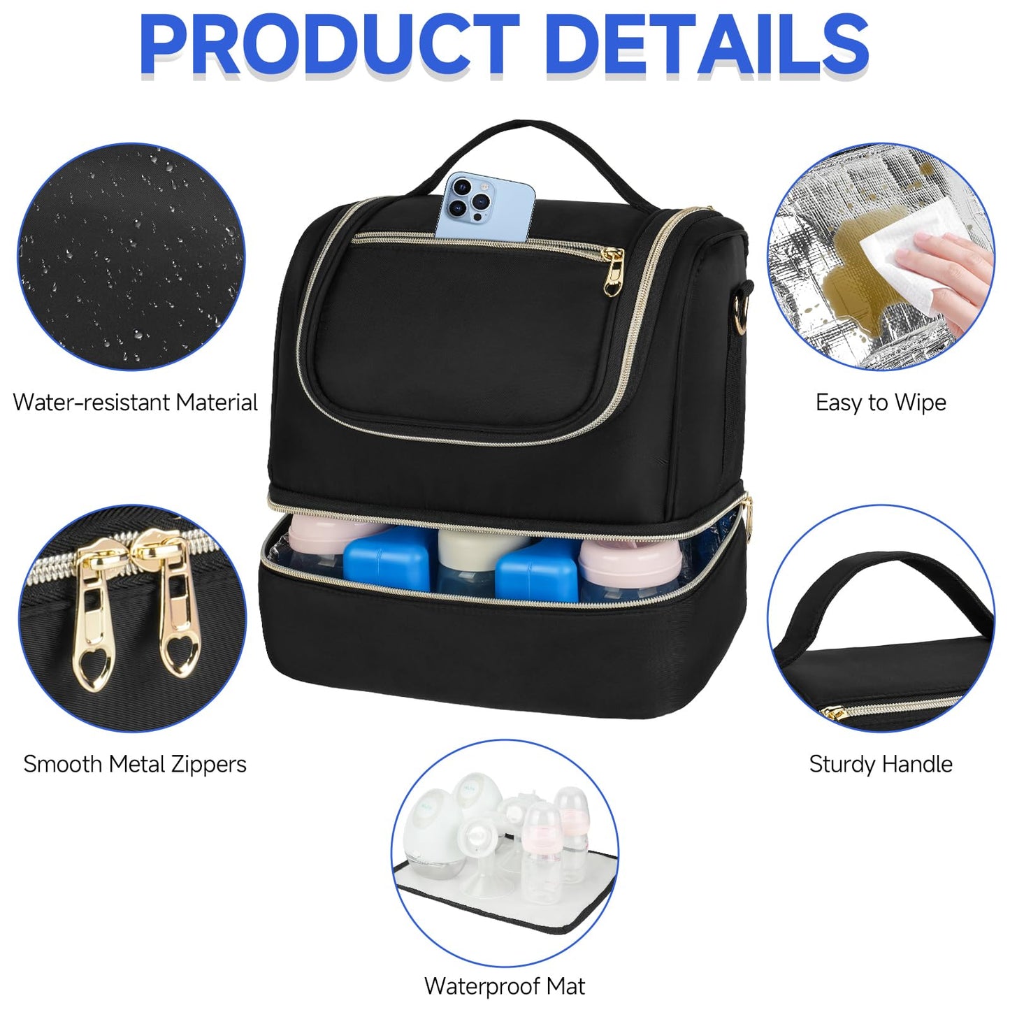 Jaffzora double layer nursing bag laid flat with waterproof changing mat