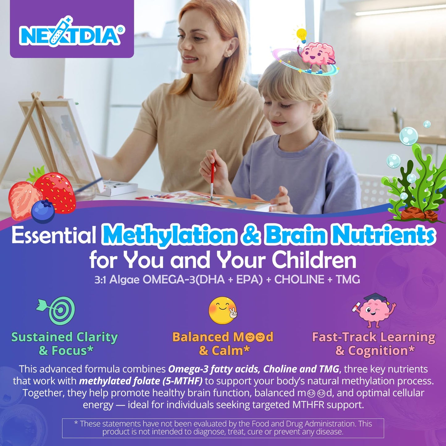 Nextdia authentic USA imported 60 count gummies packaging highlighting MTHFR gene support.