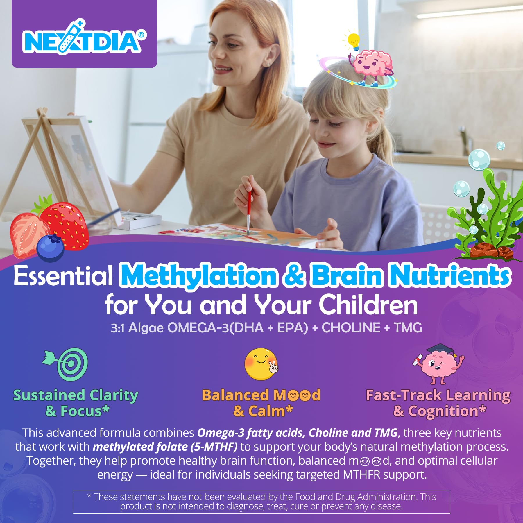 Nextdia authentic USA imported 60 count gummies packaging highlighting MTHFR gene support.