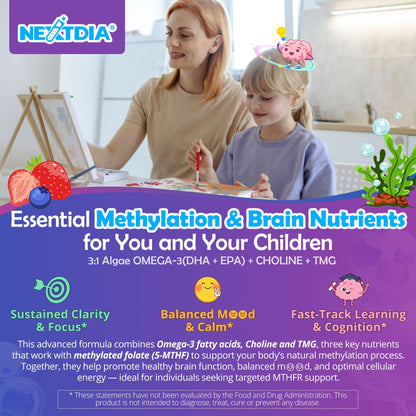Nextdia authentic USA imported 60 count gummies packaging highlighting MTHFR gene support.