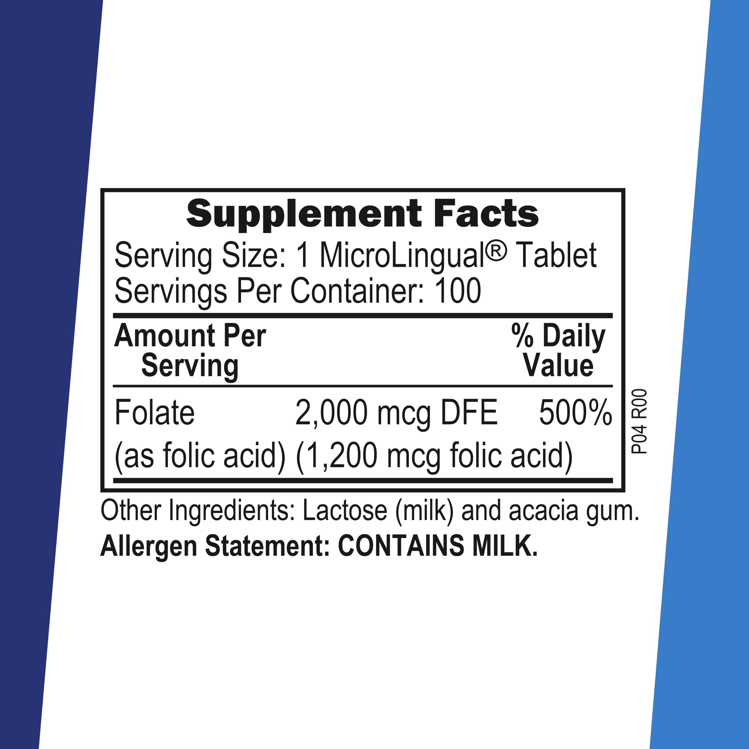 Superior Source Folic Acid 1200mcg dietary supplement bottle showing MicroLingual tablet size comparison