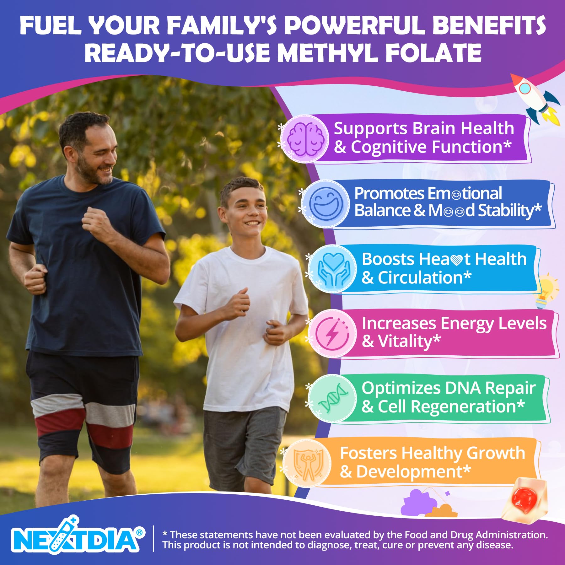 Nextdia high absorption active folate and B12 chewable vitamins for cellular energy.