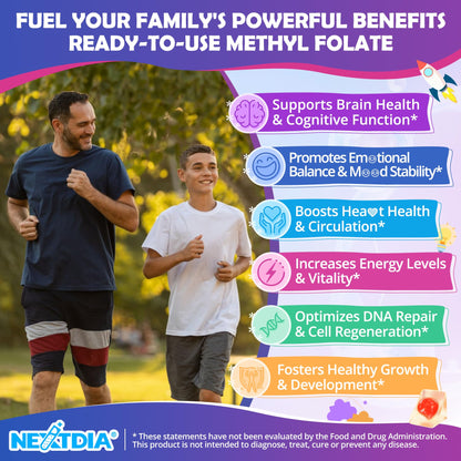 Nextdia high absorption active folate and B12 chewable vitamins for cellular energy.