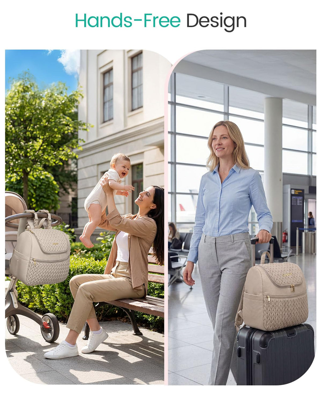 Qualyphant water-resistant maternity backpack laid flat demonstrating the complete twelve-pocket storage layout.