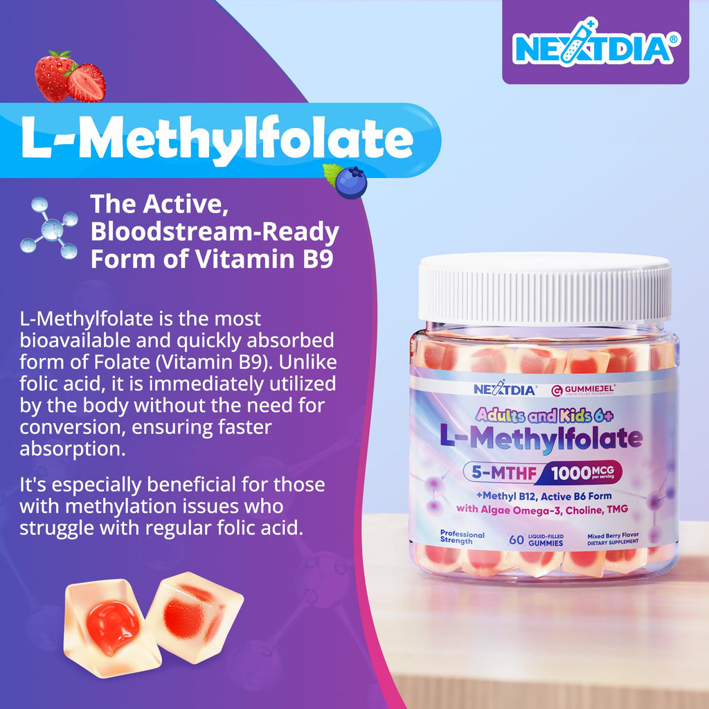 Nextdia child resistant cap on premium imported wellness supplement bottle close up.