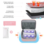 Derjunstar breast milk travel backpack showing the top compartment holding an electric pump.