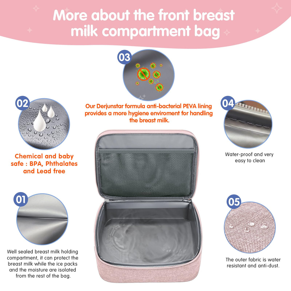 Derjunstar pink pumping carrying case with the lower insulated cooler compartment open.