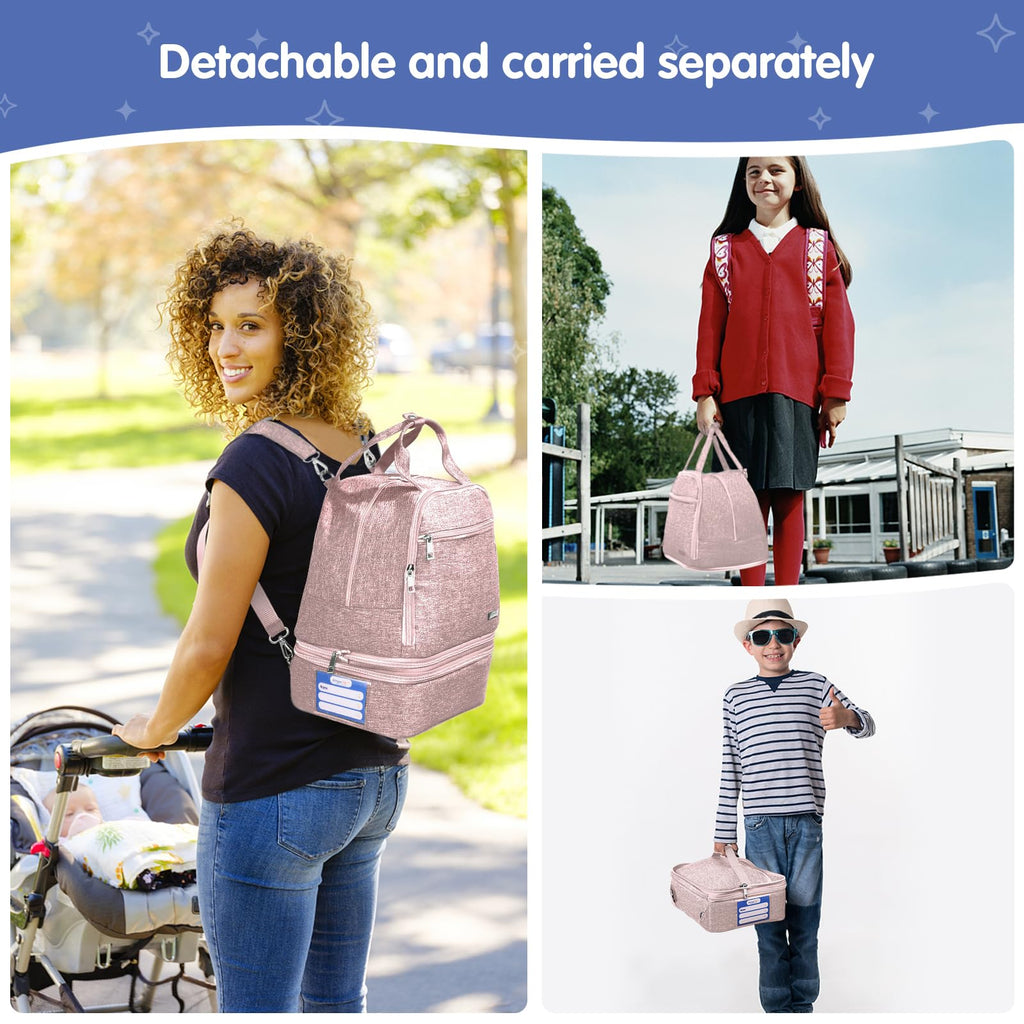 Derjunstar insulated milk storage backpack being carried by the top handle.
