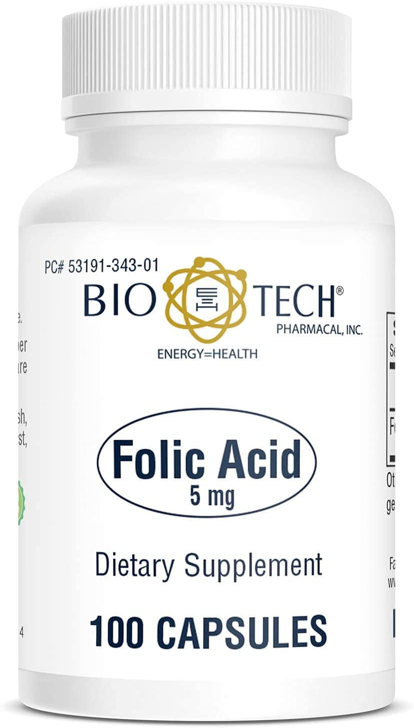 Bio-Tech Pharmacal Vitamin B9 supplement 100 capsules for prenatal health
