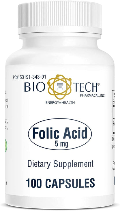 Bio-Tech Pharmacal Vitamin B9 supplement 100 capsules for prenatal health