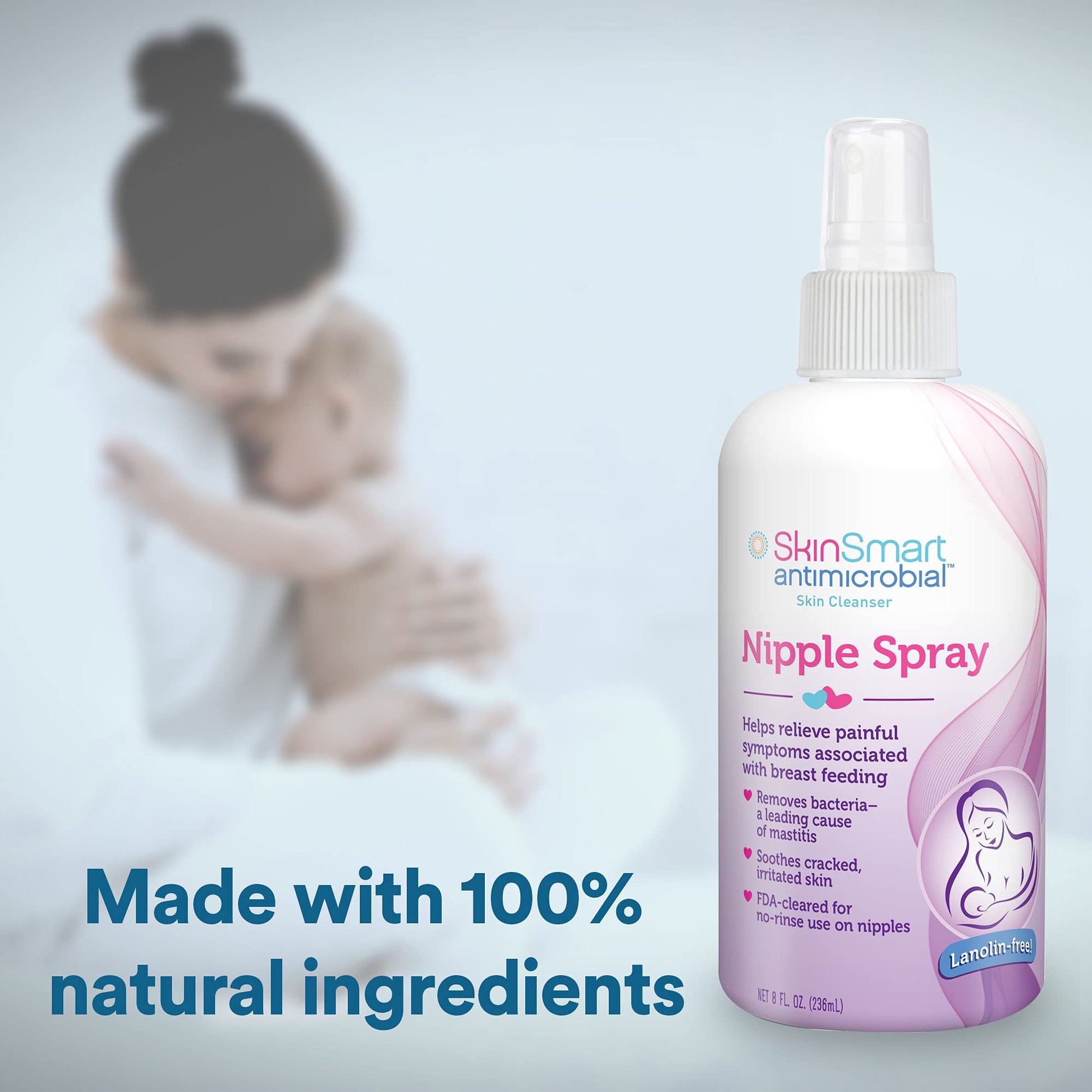 SkinSmart nipple relief spray packaging for breastfeeding mothers