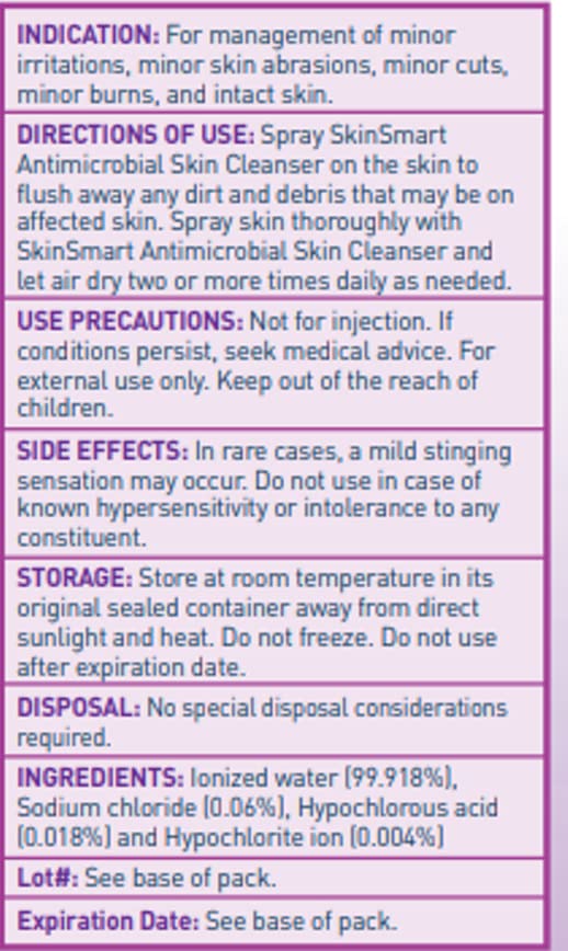 Back label of SkinSmart Antimicrobial Nipple Relief Spray showing ingredients