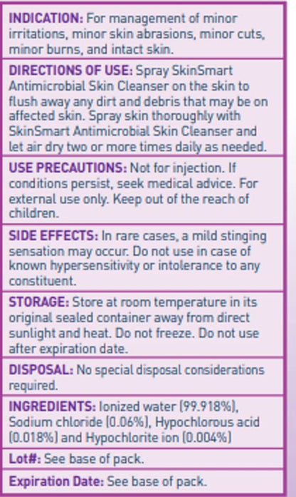Back label of SkinSmart Antimicrobial Nipple Relief Spray showing ingredients