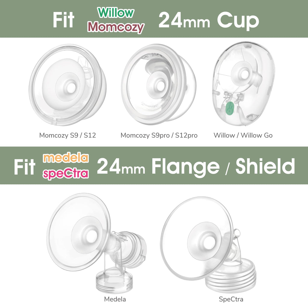 Maymom flange inserts shown with Momcozy wearable cup