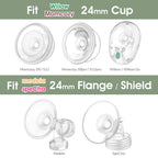 Maymom flange inserts shown with Momcozy wearable cup