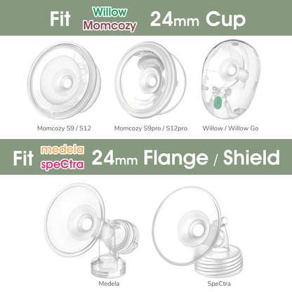 Maymom flange inserts shown with Momcozy wearable cup