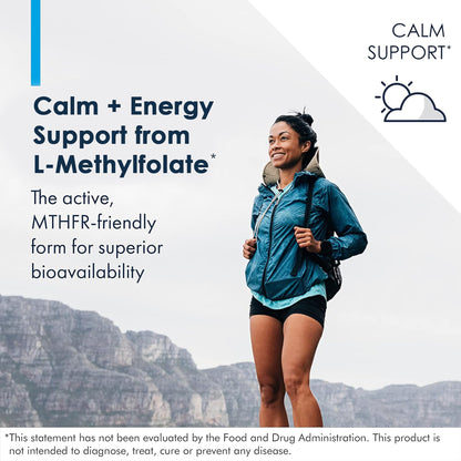 Metabolic Maintenance L-5-MTHF supplement bottle detailing professional-grade brain health and cardiovascular support benefits