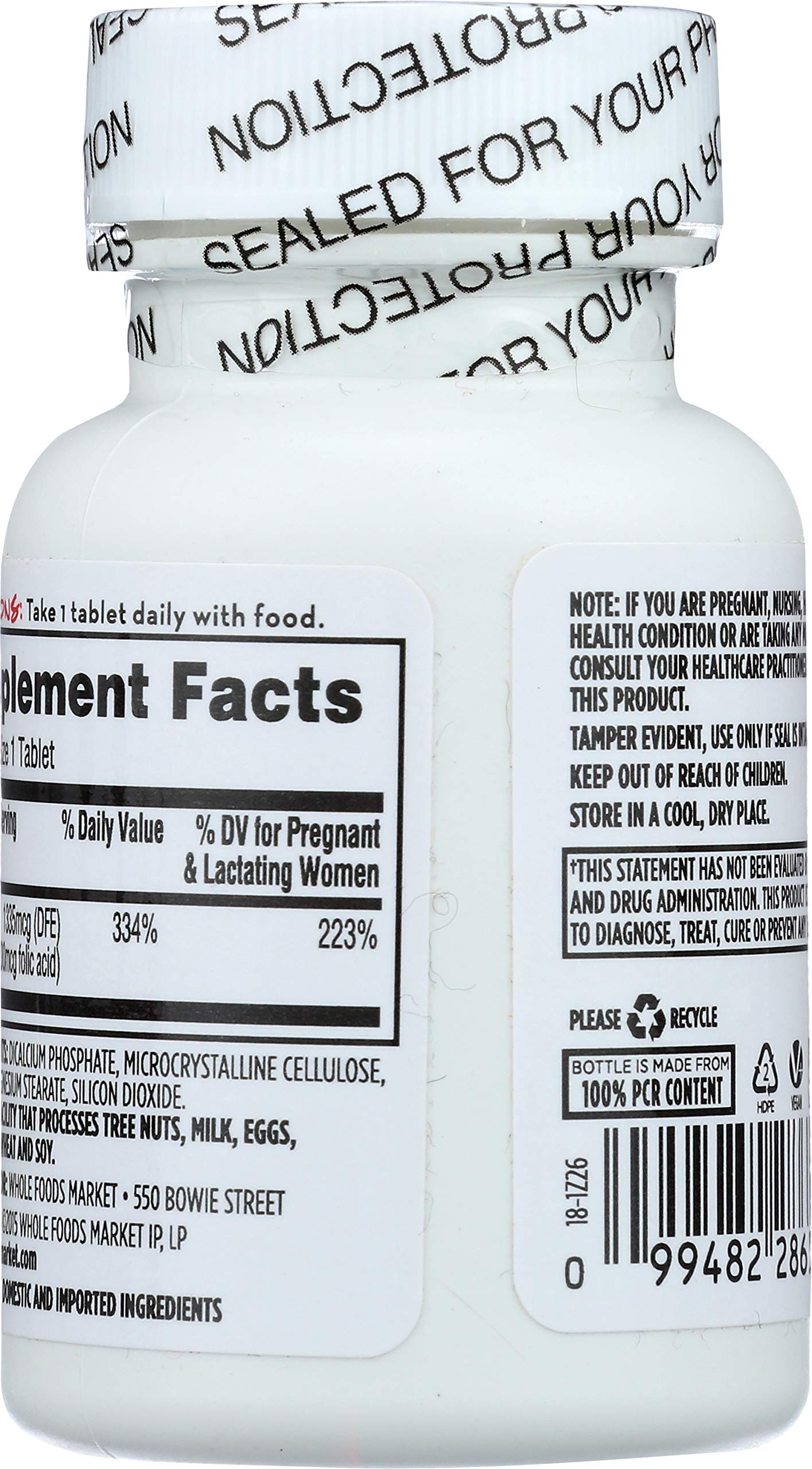 Side packaging details of Whole Foods Market premium clean ingredient supplement