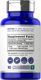 Carlyle active 5 MTHF optimized folate supplement facts label
