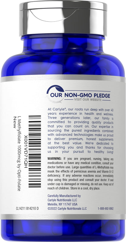 Carlyle non GMO gluten free active folate bottle side view