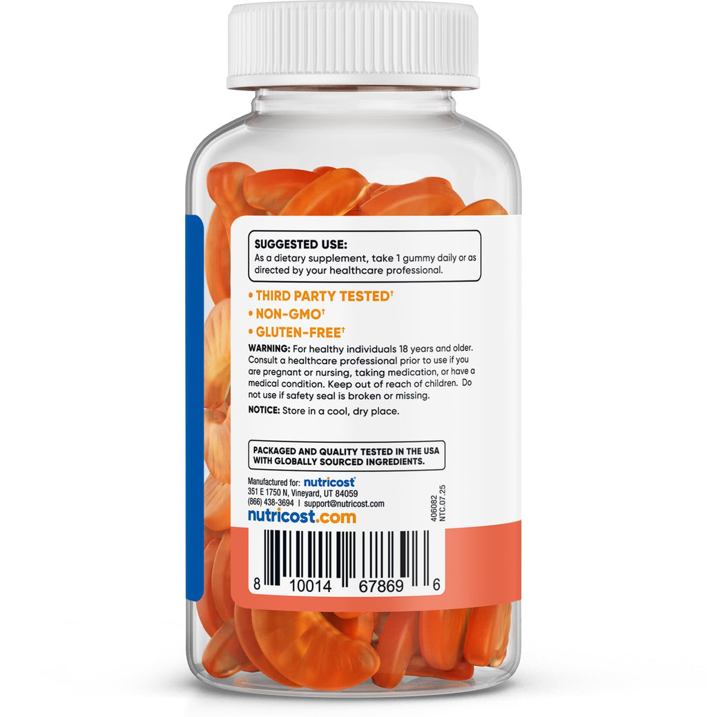 Nutricost imported folic acid dietary supplement ingredients list and adult daily serving size information.