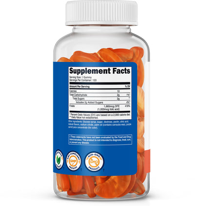 Nutricost high quality USA imported vegetarian folate gummies bottle demonstrating secure safety cap packaging.