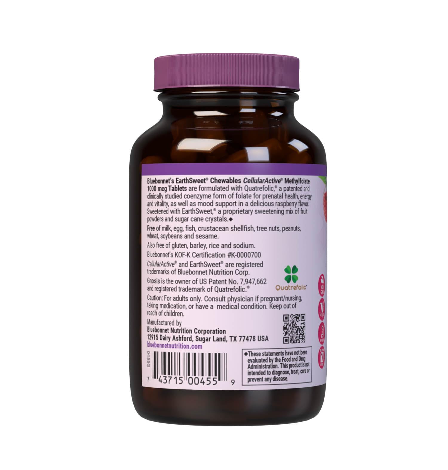 Bluebonnet Nutrition active 5-MTHF L-methylfolate raspberry flavor supplement ingredients