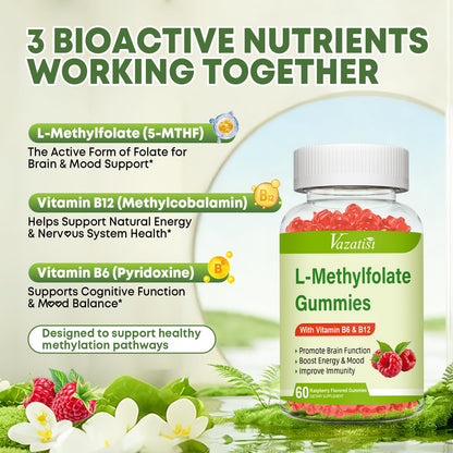 Vazatisi L-Methylfolate dietary supplement back label showing supplement facts and active B vitamins