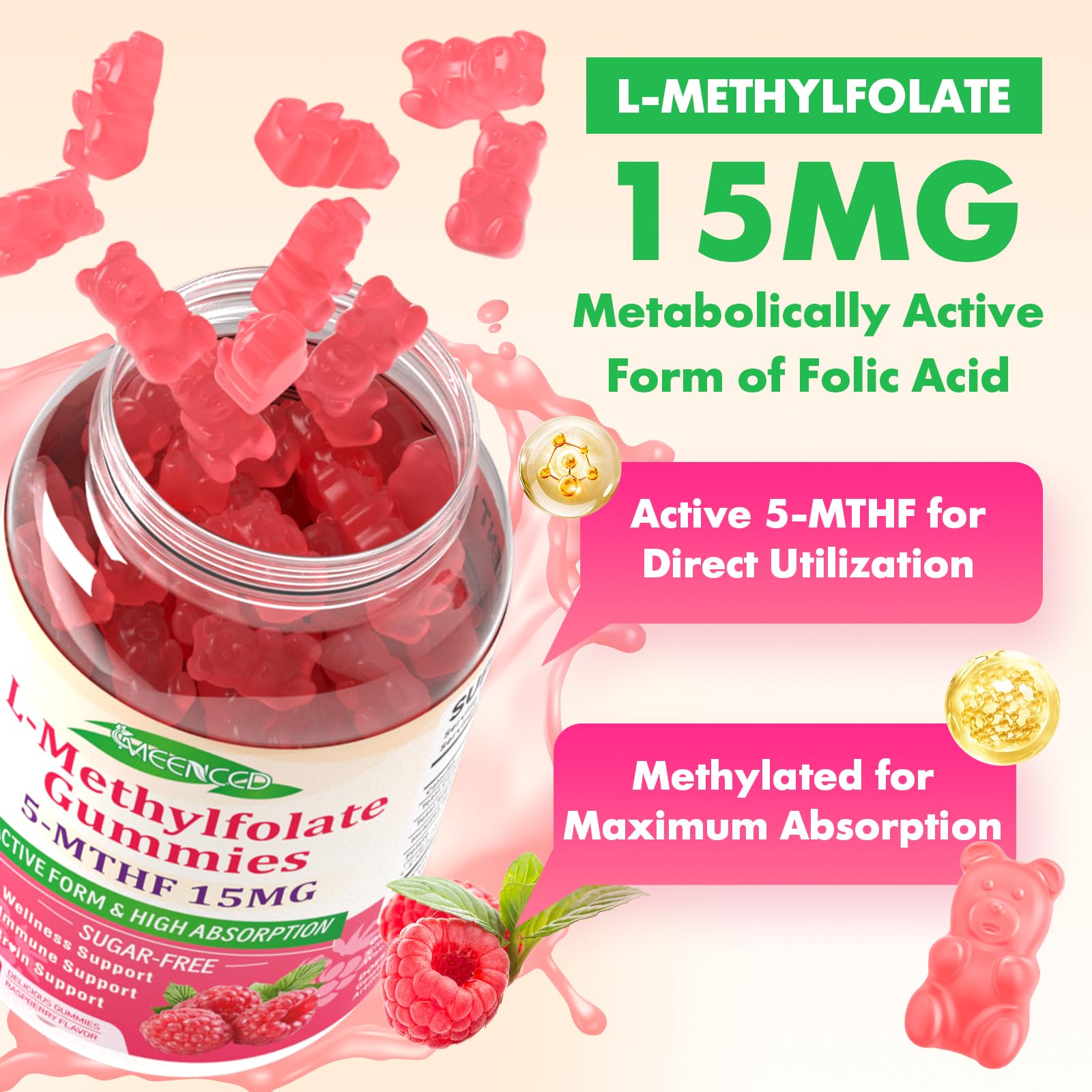 Pectin based vegan friendly supplement chews by MEENCCD showing gelatin free texture.