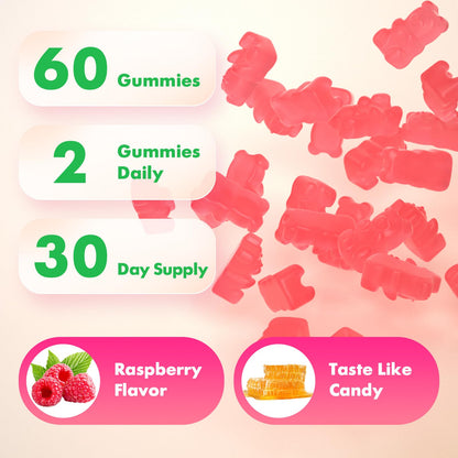 Close up view of the natural raspberry colored sugar free supplements for cognitive health.