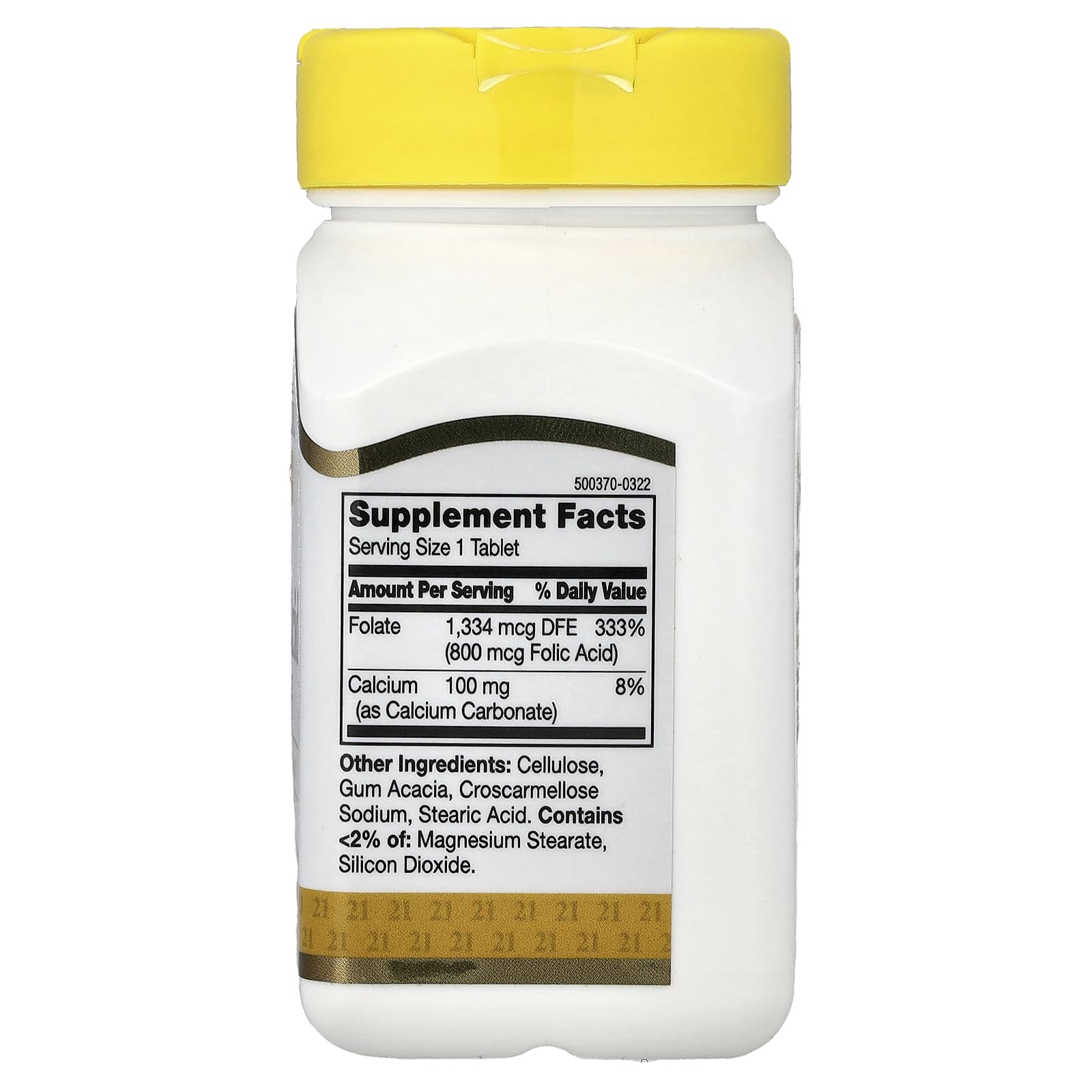 21st Century Folic Acid 800 mcg supplement facts and clean ingredient label