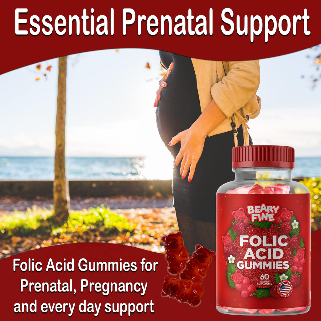 Authentic USA imported Beary Fine prenatal vitamins bottle highlighting the 400mcg dosage instruction