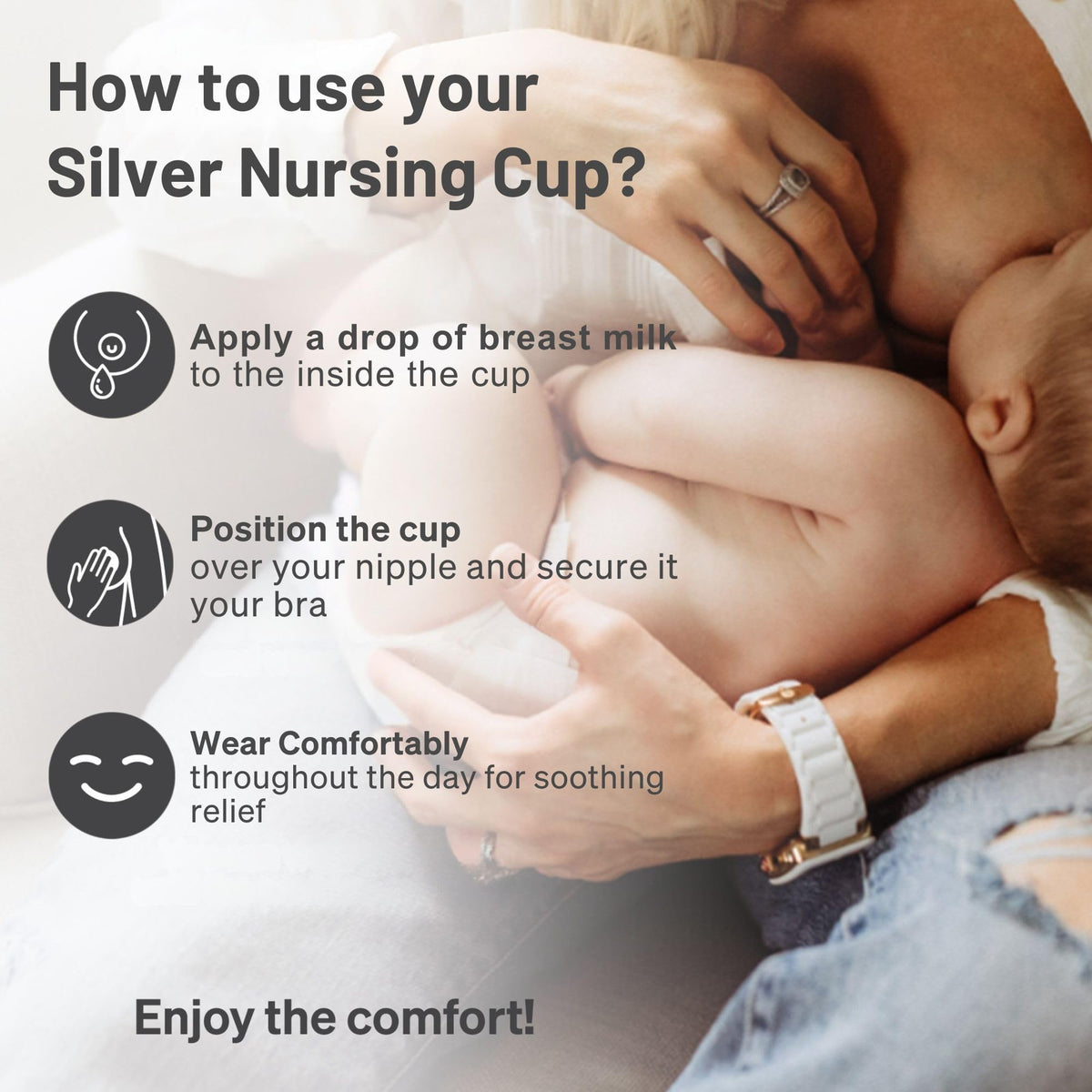 Pair of Love Noobs silver nursing cups in packaging