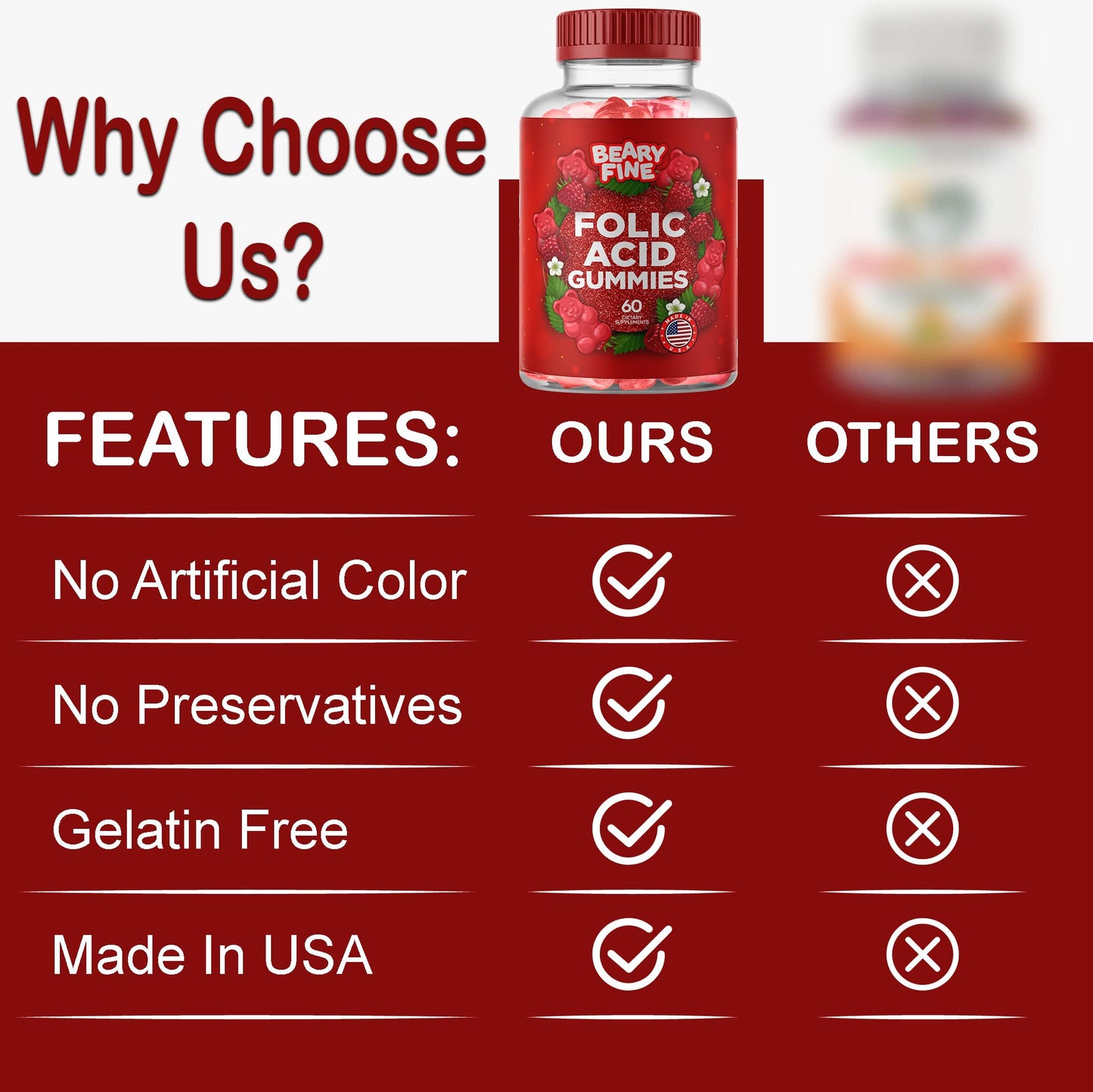 Close up shot of Beary Fine red raspberry shaped dietary supplement gummies on a clean surface