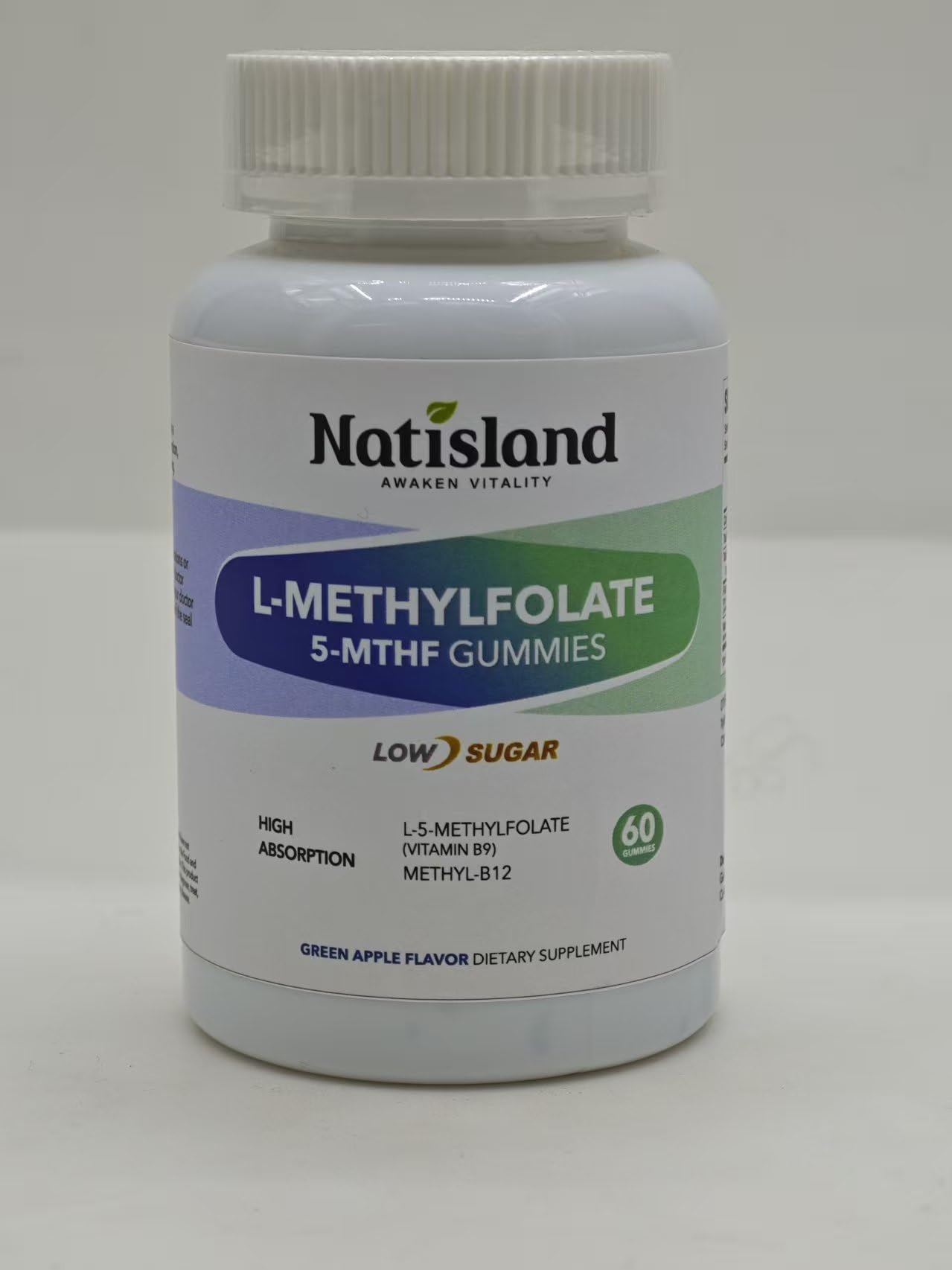 NATISLAND 5-MTHF active folate supplement green apple flavor label details