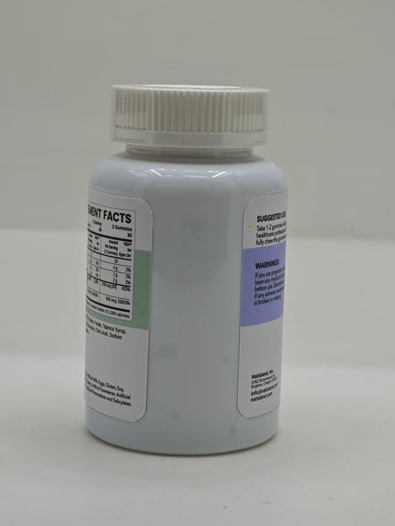 NATISLAND bioavailable Vitamin B9 and B12 supplement nutritional facts side panel