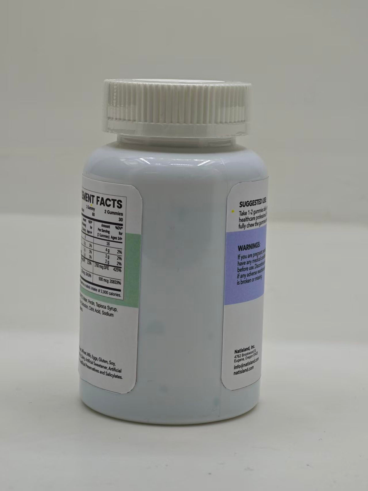 NATISLAND bioavailable Vitamin B9 and B12 supplement nutritional facts side panel