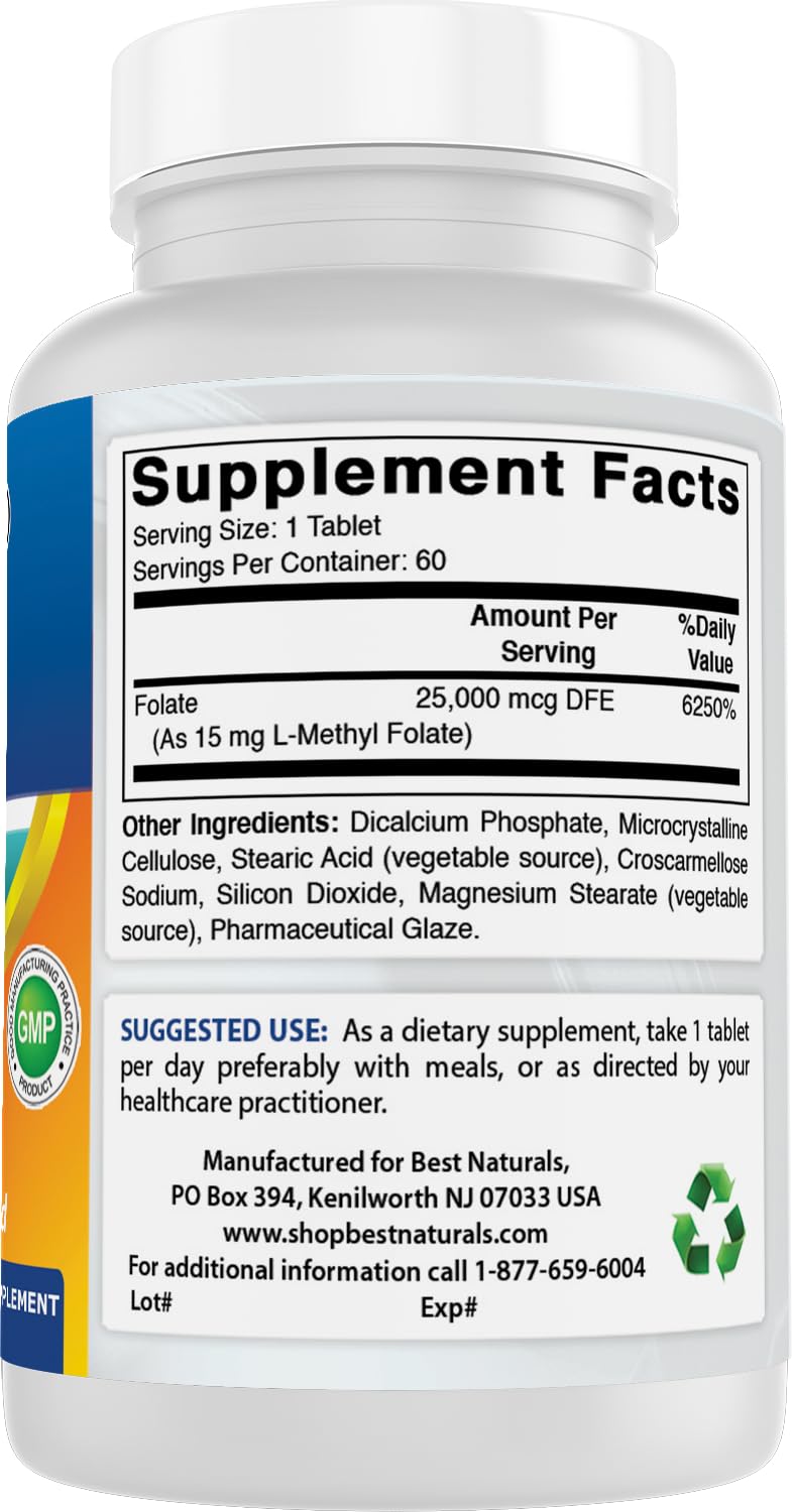 Authentic USA-imported Best Naturals Vitamin B9 supplement bottle containing 60 high-potency tablets for brain health
