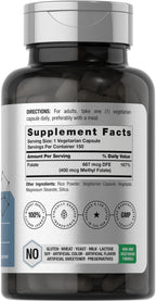 Horbäach L-Methylfolate 150 vegetarian capsules supplement facts and ingredient label view.