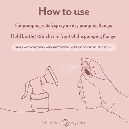 Motherkind breast pump lubricant spray bottle in hand