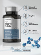 Close-up of the plant-based capsules from the Horbäach Vitamin B9 supplement bottle.