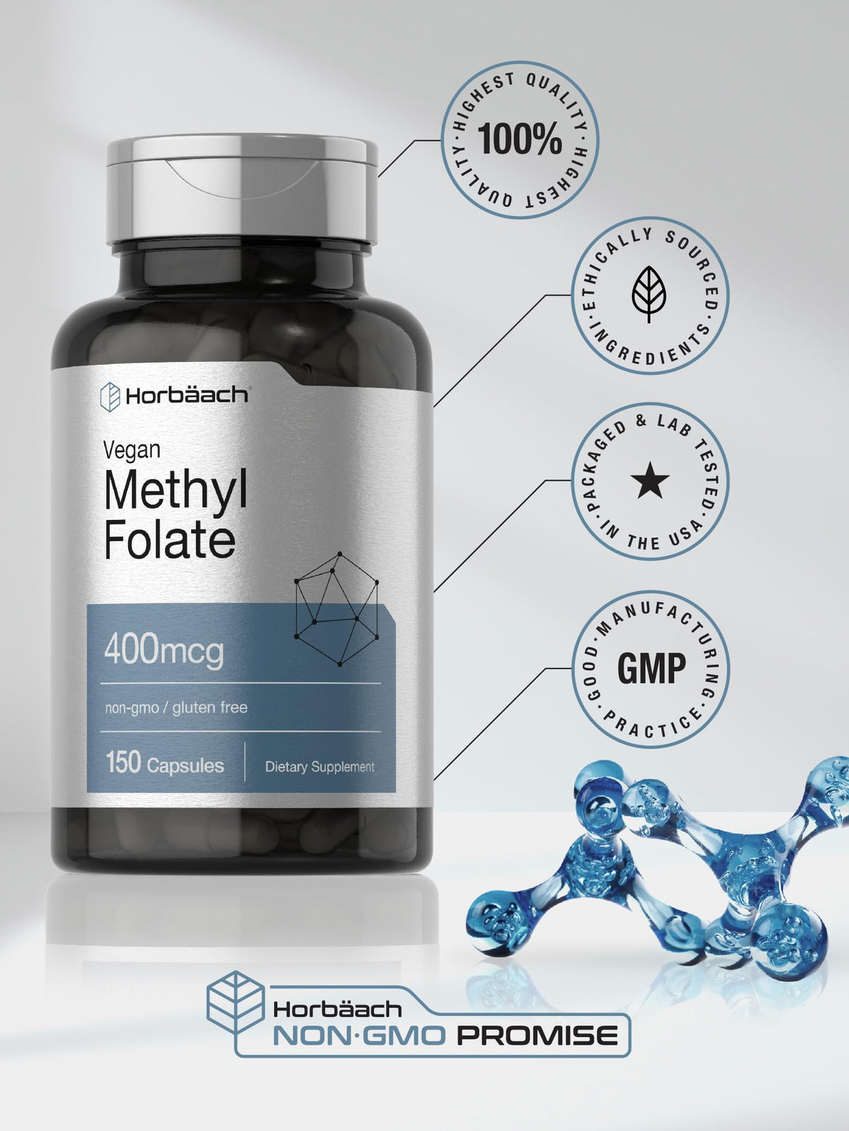 Horbäach active folate 400 Micrograms packaging showing full product details.