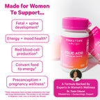 Side profile of Pink Stork Folic Acid 30 capsules packaging detailing the clean ingredients and supplement facts.