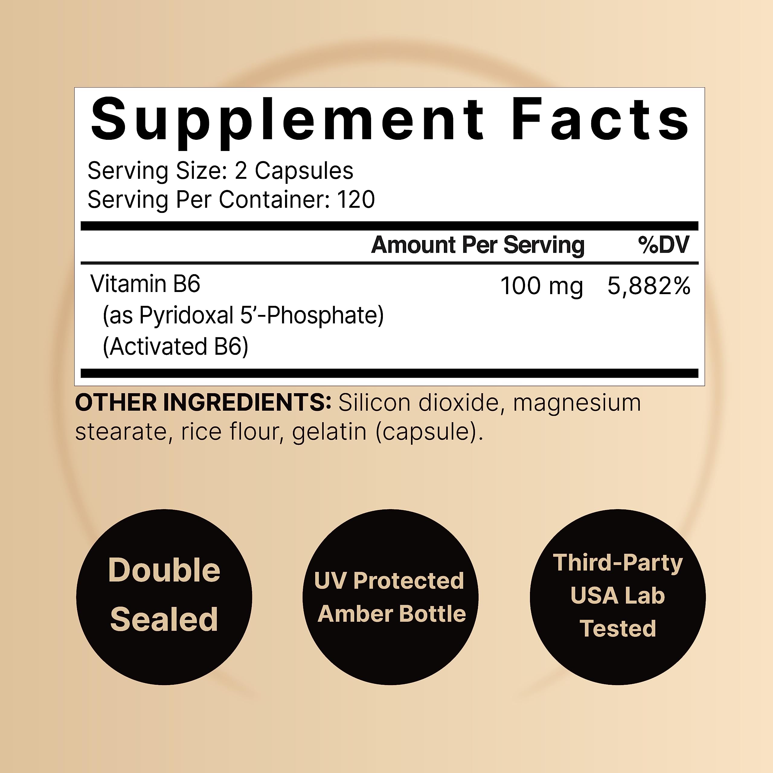 NatureBell active Vitamin B6 supplement facts and ingredient label on the back of the bottle