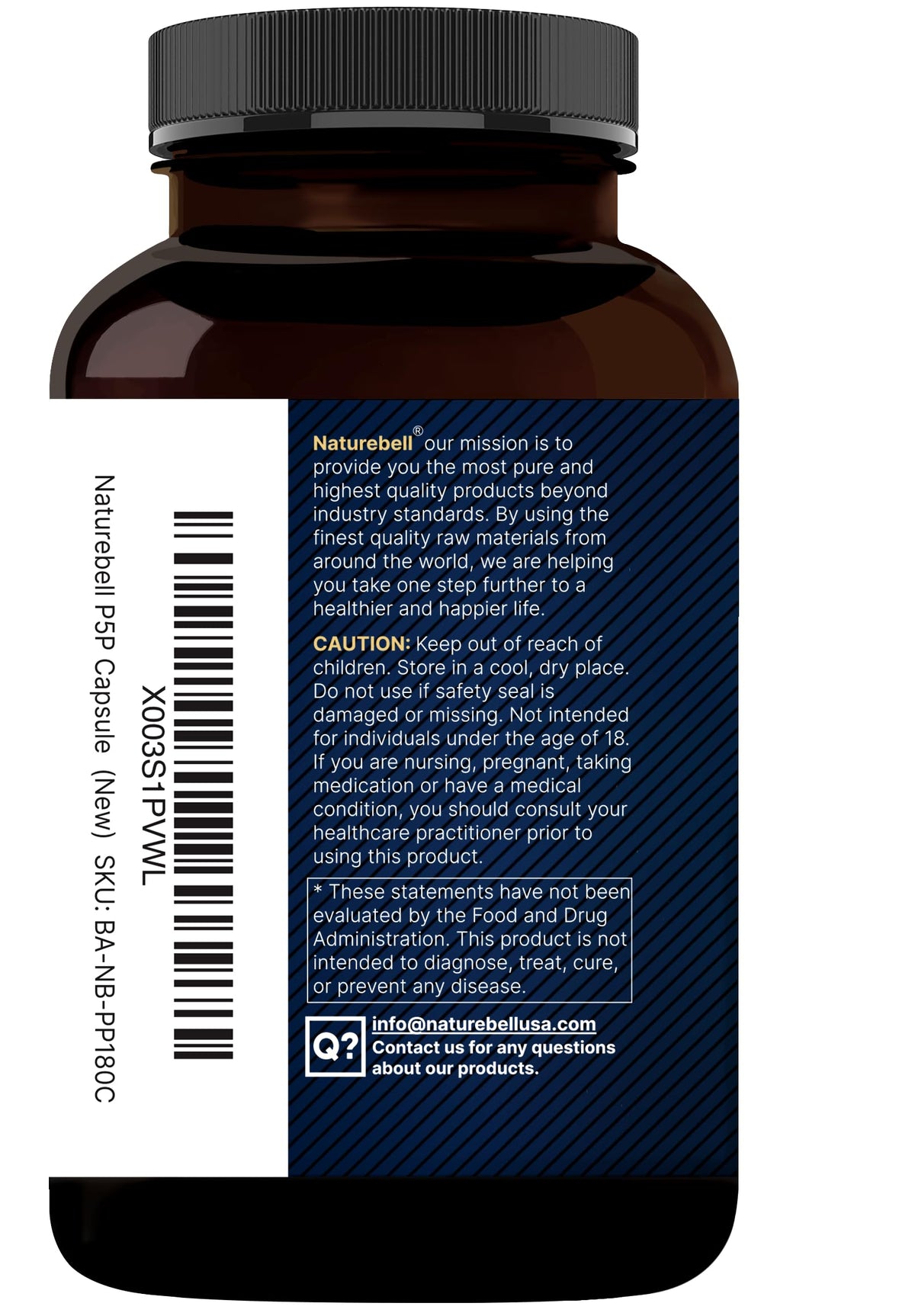 Full range presentation of NatureBell P5P Vitamin B6 premium imported wellness supplement bottle