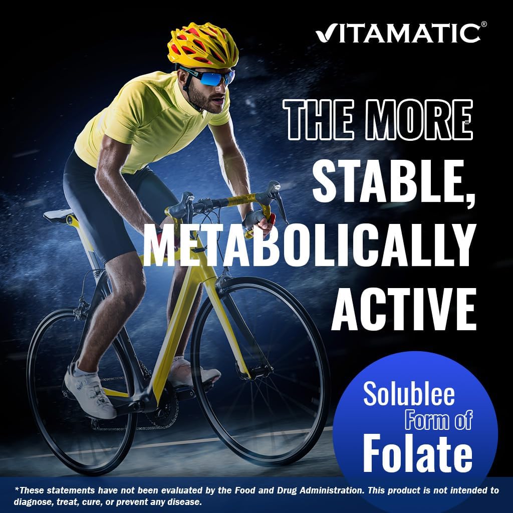 Close-up of Vitamatic high potency methylfolate packaging showcasing manufacturing quality and safety seals