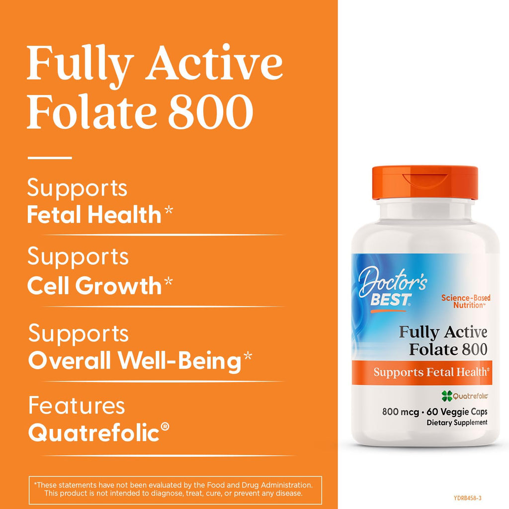 Doctor's Best Vitamin B9 Quatrefolic nutritional facts and ingredients label