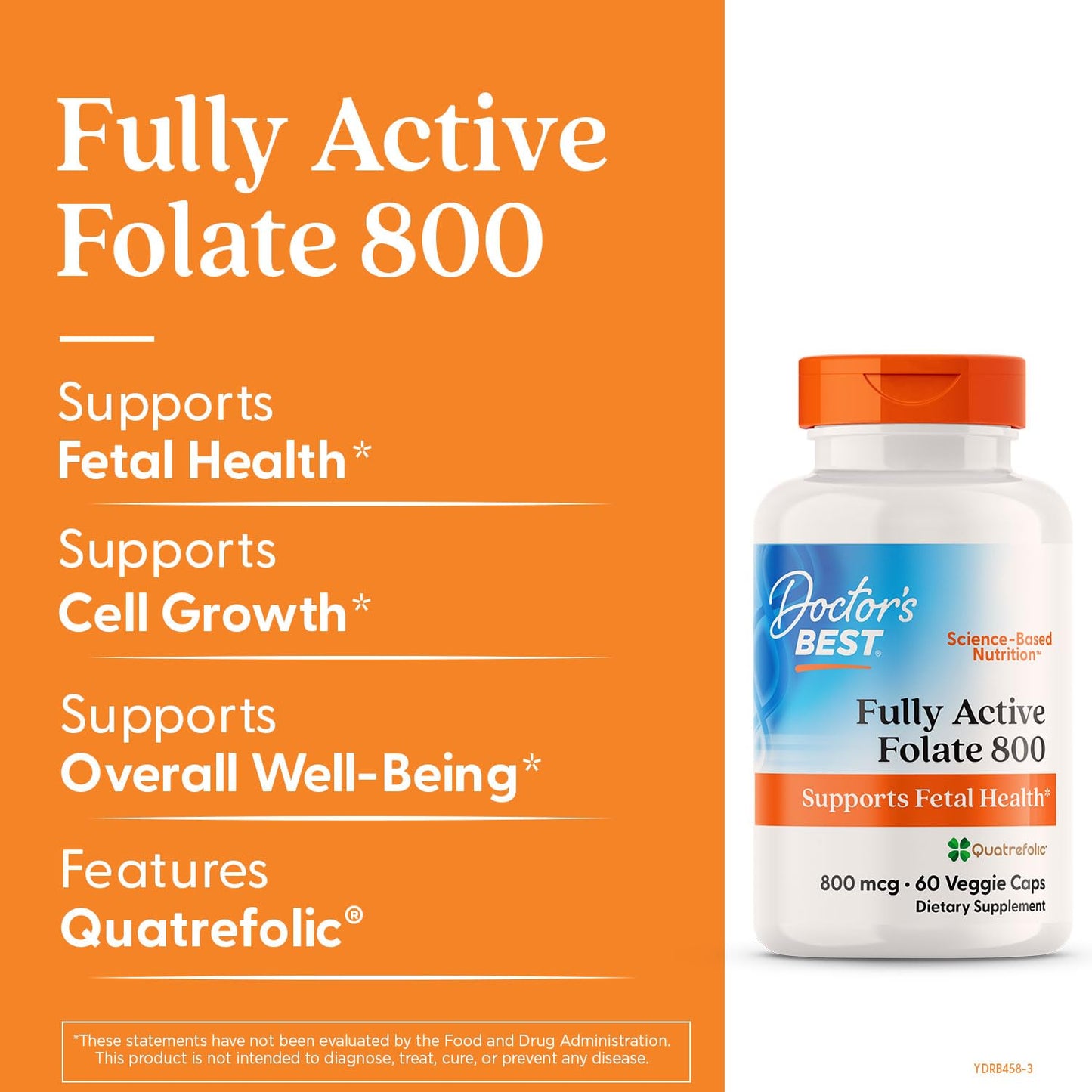Doctor's Best Vitamin B9 Quatrefolic nutritional facts and ingredients label